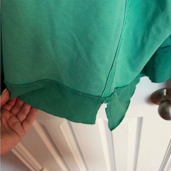 Free People Dupe Green Raw Hem Sweatshirt Oversized Notch Neck Boho Pullover - Picture 3 of 6